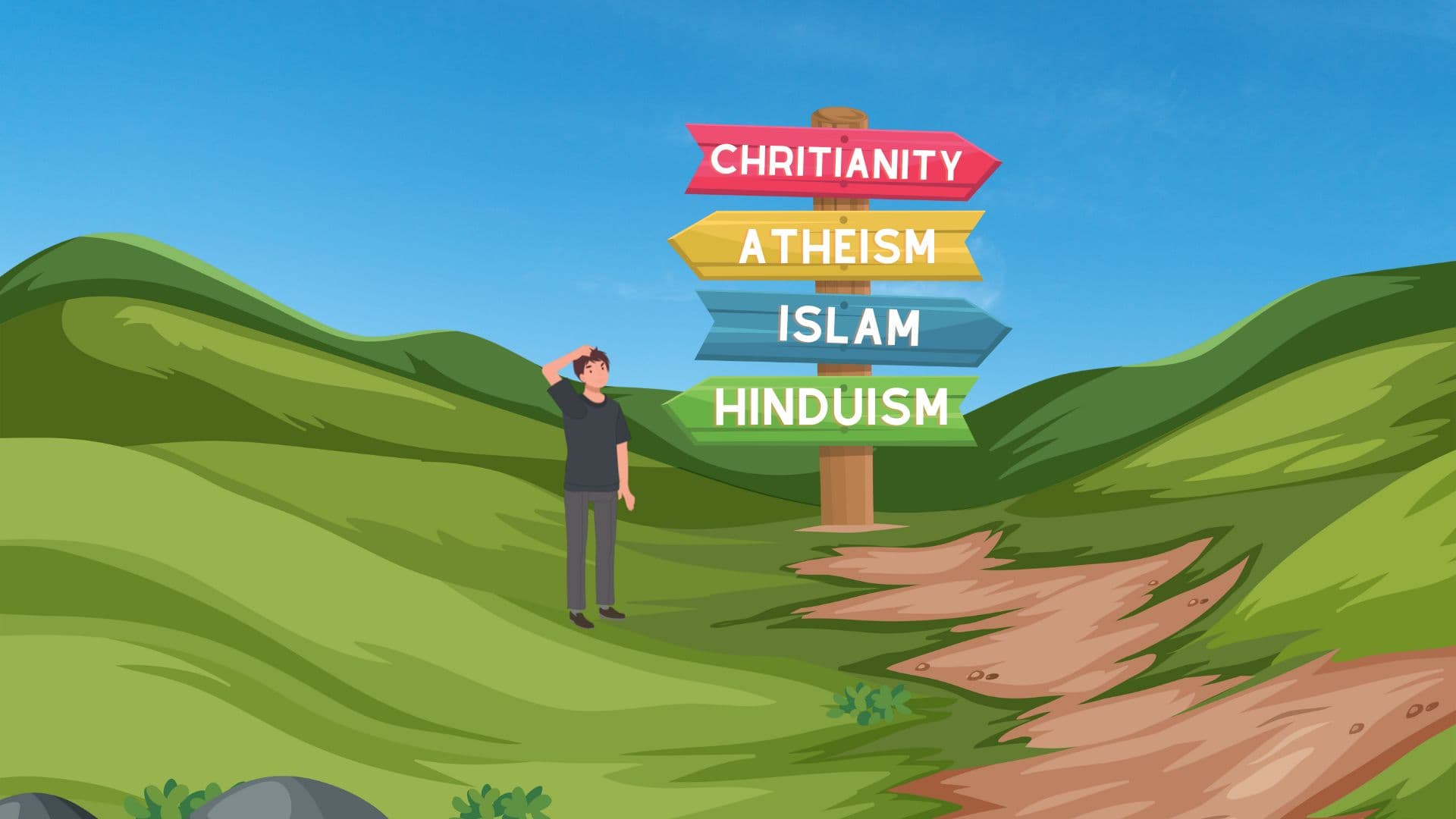 Directions on signs toward religions.